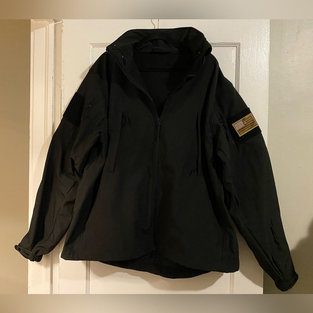 Rothco Black Special Ops Soft Shell Outdoor Jacket With Army Flag Patch